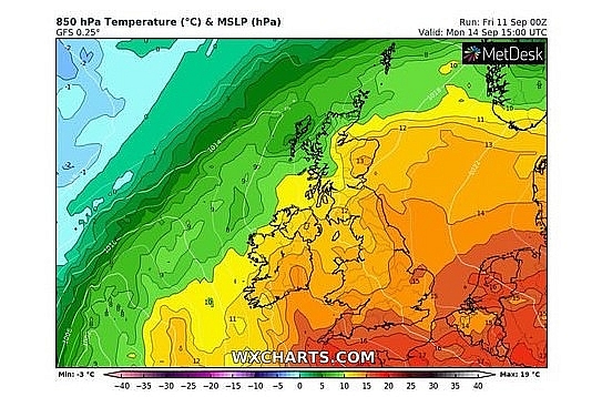 UK and europe weather forecast latest, september 14: britain to bear a midweek plume of heat